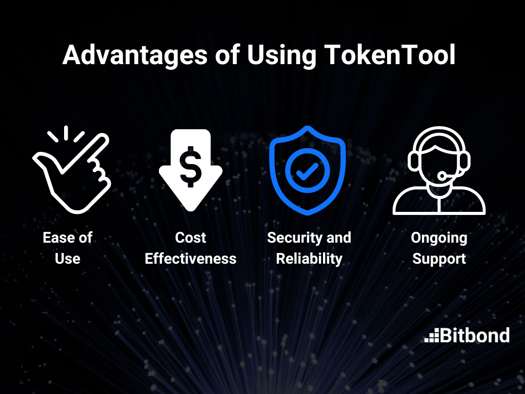 Infographic highlighting the advantages of using Token Tool NFT Maker over developing your own NFT smart contracts, showcasing ease of use, cost-effectiveness, security, and ongoing support