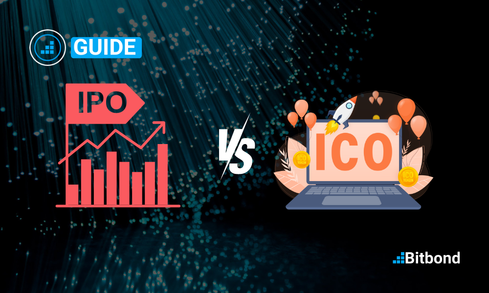An informative guide demonstrating the fundamental differences between Initial Coin Offerings and Initial Public Offerings (IPO vs ICO)
