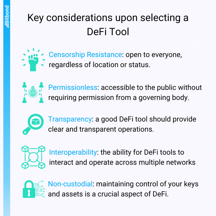 Key considerations for selection a DeFi Tool
