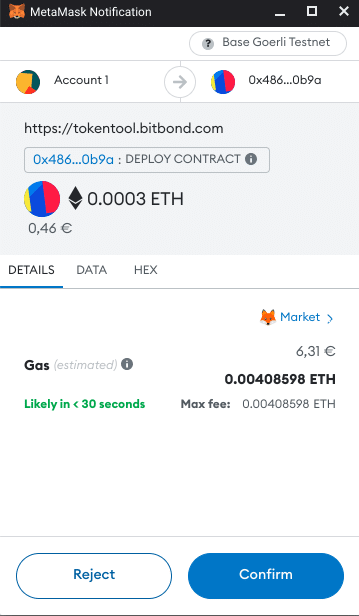 Confirm transaction for creating coinbase base token in your wallet