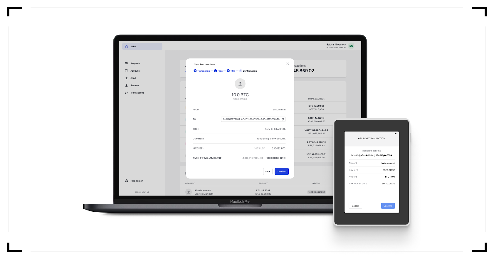 Screenshot of the interface of Ledger Vault when interacting with it for signing transactions