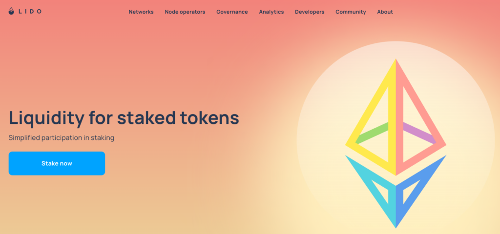 Screenshot of Lido staking homepage
